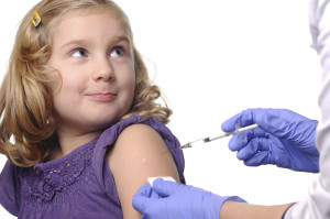 Child vaccinations on a white