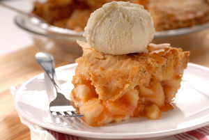 Freshly baked deep dish apple pie a la mode