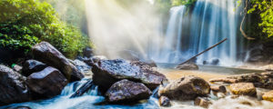 Panorama of Tropical waterfall Phnom Kulen, Cambodia